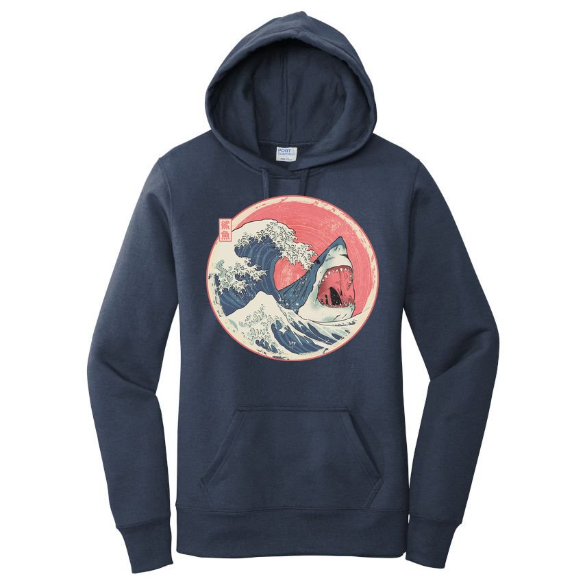 Great Wave Great White Shark Traditional Painting Women's Pullover Hoodie