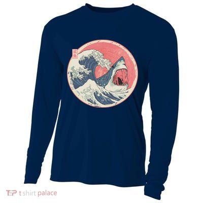Great Wave Great White Shark Traditional Painting Cooling Performance Long Sleeve Crew