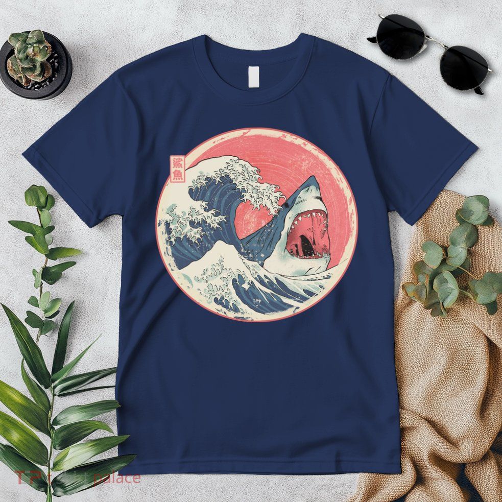 Great Wave Great White Shark Traditional Painting Premium T-Shirt
