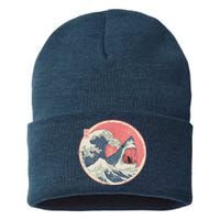 Great Wave Great White Shark Traditional Painting Sustainable Knit Beanie