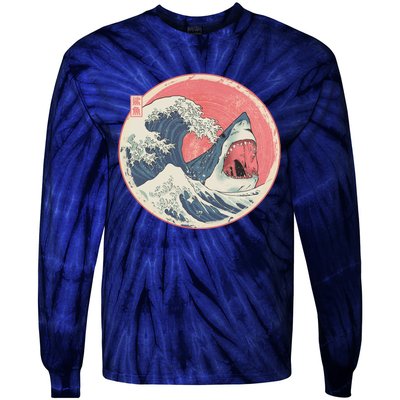 Great Wave Great White Shark Traditional Painting Tie-Dye Long Sleeve Shirt