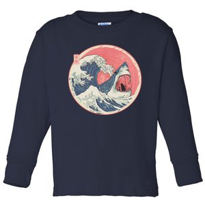 Great Wave Great White Shark Traditional Painting Toddler Long Sleeve Shirt