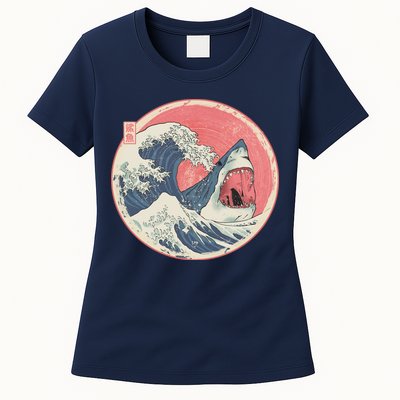 Great Wave Great White Shark Traditional Painting Womens T-Shirt