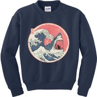 Great Wave Great White Shark Traditional Painting Kids Sweatshirt