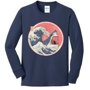 Great Wave Great White Shark Traditional Painting Kids Long Sleeve Shirt