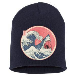 Great Wave Great White Shark Traditional Painting Short Acrylic Beanie