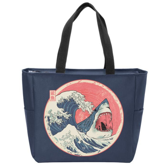 Great Wave Great White Shark Traditional Painting Zip Tote Bag