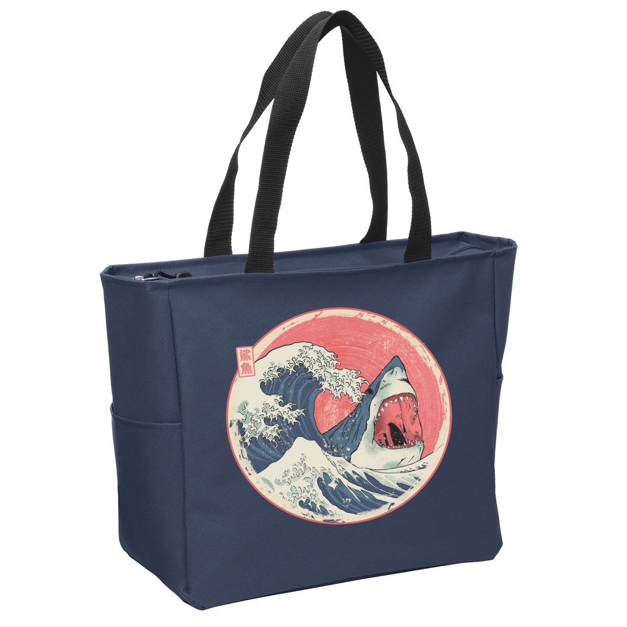 Great Wave Great White Shark Traditional Painting Zip Tote Bag