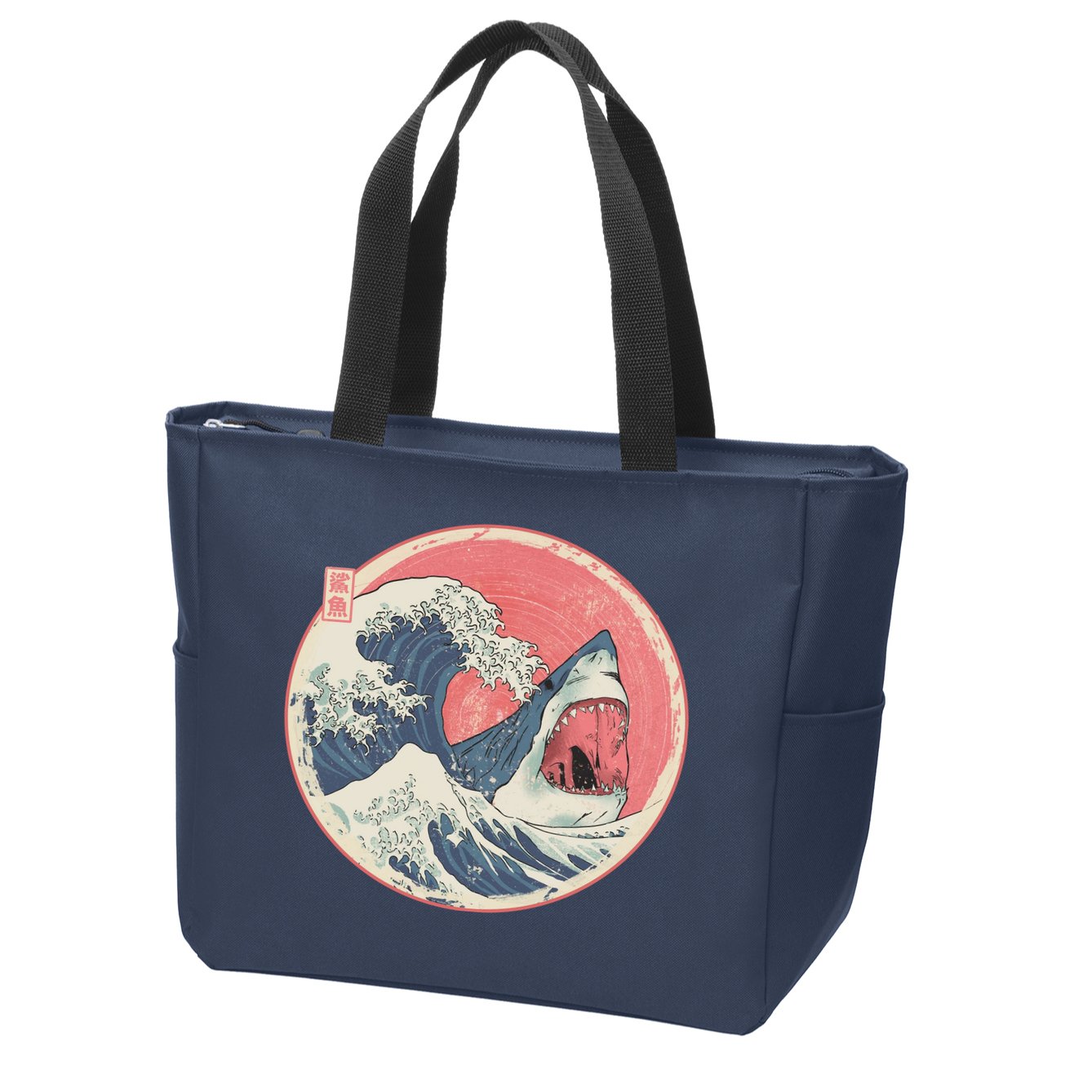 Great Wave Great White Shark Traditional Painting Zip Tote Bag