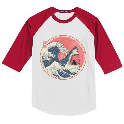 Great Wave Great White Shark Traditional Painting Kids Colorblock Raglan Jersey