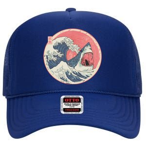 Great Wave Great White Shark Traditional Painting High Crown Mesh Back Trucker Hat