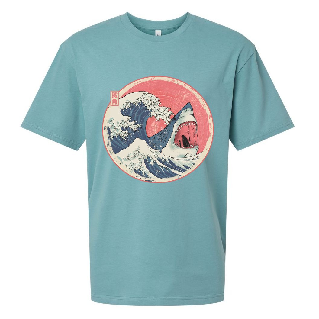 Great Wave Great White Shark Traditional Painting Sueded Cloud Jersey T-Shirt