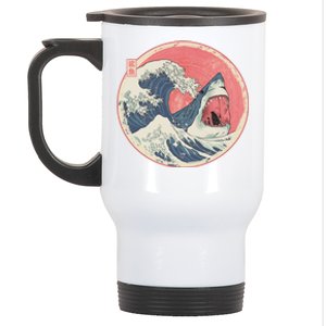 Great Wave Great White Shark Traditional Painting Stainless Steel Travel Mug