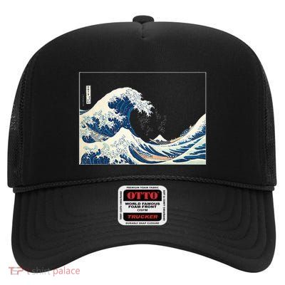 Great Wave  Great Wave Off Kanagawa Japanese Art High Crown Mesh Back Trucker Hat