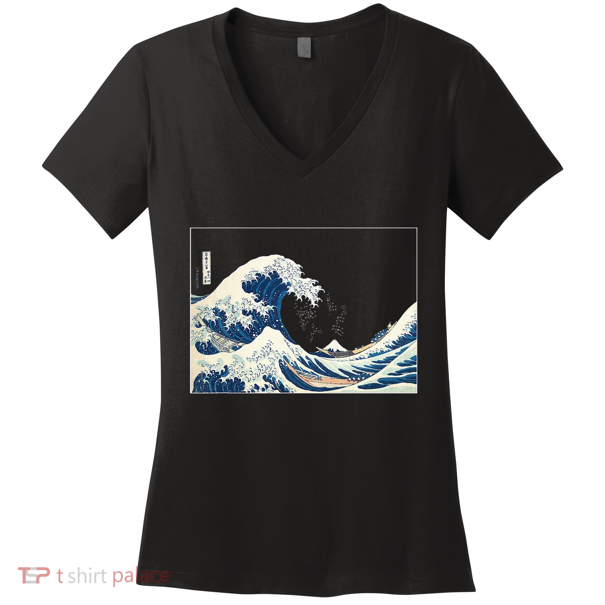 Great Wave  Great Wave Off Kanagawa Japanese Art Women's V-Neck T-Shirt