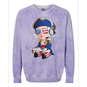 George Washington Gamer Fourth Of July USA Flag Boy Colorblast Crewneck Sweatshirt