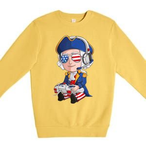 George Washington Gamer Fourth Of July USA Flag Boy Premium Crewneck Sweatshirt