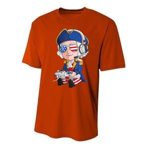 George Washington Gamer Fourth Of July USA Flag Boy Performance Sprint T-Shirt