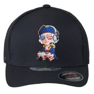 George Washington Gamer Fourth Of July USA Flag Boy Flexfit Unipanel Trucker Cap