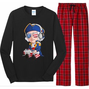 George Washington Gamer Fourth Of July USA Flag Boy Long Sleeve Pajama Set