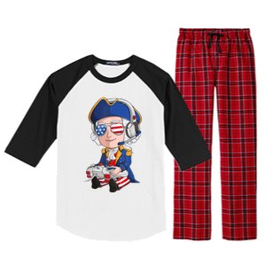 George Washington Gamer Fourth Of July USA Flag Boy Raglan Sleeve Pajama Set