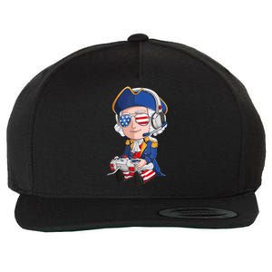 George Washington Gamer Fourth Of July USA Flag Boy Wool Snapback Cap