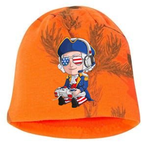 George Washington Gamer Fourth Of July USA Flag Boy Kati - Camo Knit Beanie