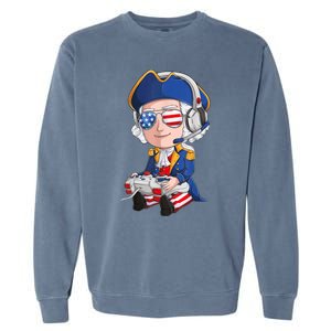 George Washington Gamer Fourth Of July USA Flag Boy Garment-Dyed Sweatshirt