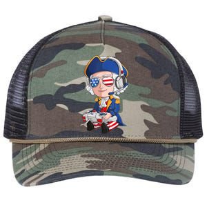 George Washington Gamer Fourth Of July USA Flag Boy Retro Rope Trucker Hat Cap