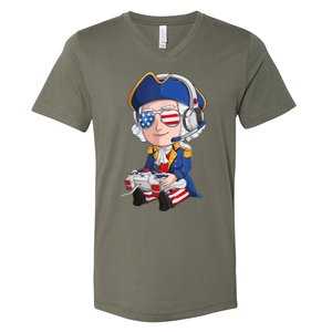 George Washington Gamer Fourth Of July USA Flag Boy V-Neck T-Shirt