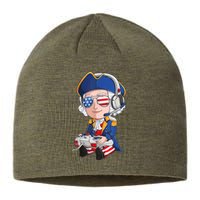 George Washington Gamer Fourth Of July USA Flag Boy Sustainable Beanie