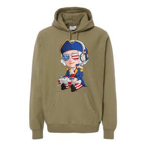 George Washington Gamer Fourth Of July USA Flag Boy Premium Hoodie