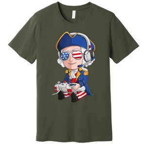 George Washington Gamer Fourth Of July USA Flag Boy Premium T-Shirt