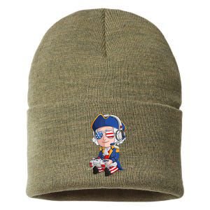 George Washington Gamer Fourth Of July USA Flag Boy Sustainable Knit Beanie