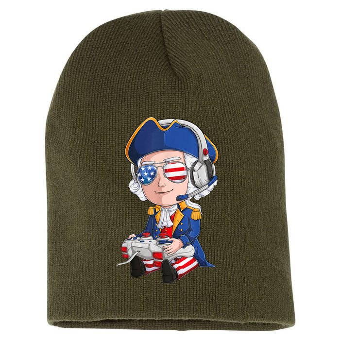 George Washington Gamer Fourth Of July USA Flag Boy Short Acrylic Beanie