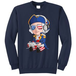 George Washington Gamer Fourth Of July USA Flag Boy Sweatshirt