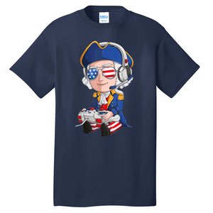 George Washington Gamer Fourth Of July USA Flag Boy Tall T-Shirt