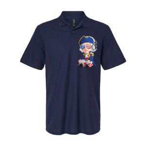 George Washington Gamer Fourth Of July USA Flag Boy Softstyle Adult Sport Polo