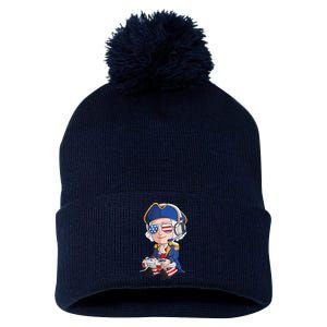 George Washington Gamer Fourth Of July USA Flag Boy Pom Pom 12in Knit Beanie