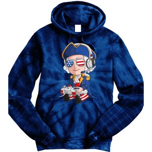 George Washington Gamer Fourth Of July USA Flag Boy Tie Dye Hoodie