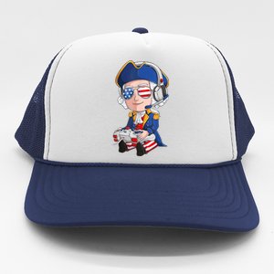 George Washington Gamer Fourth Of July USA Flag Boy Trucker Hat