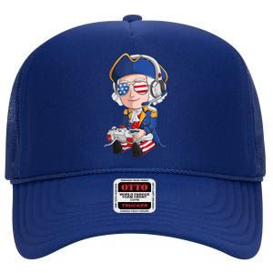 George Washington Gamer Fourth Of July USA Flag Boy High Crown Mesh Back Trucker Hat