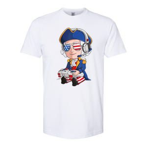 George Washington Gamer Fourth Of July USA Flag Boy Softstyle CVC T-Shirt