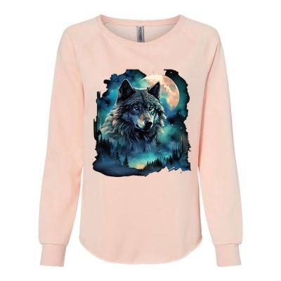 Grey Wolf Hunting Grounds Icy Moon Forest Galaxy Womens California Wash Sweatshirt