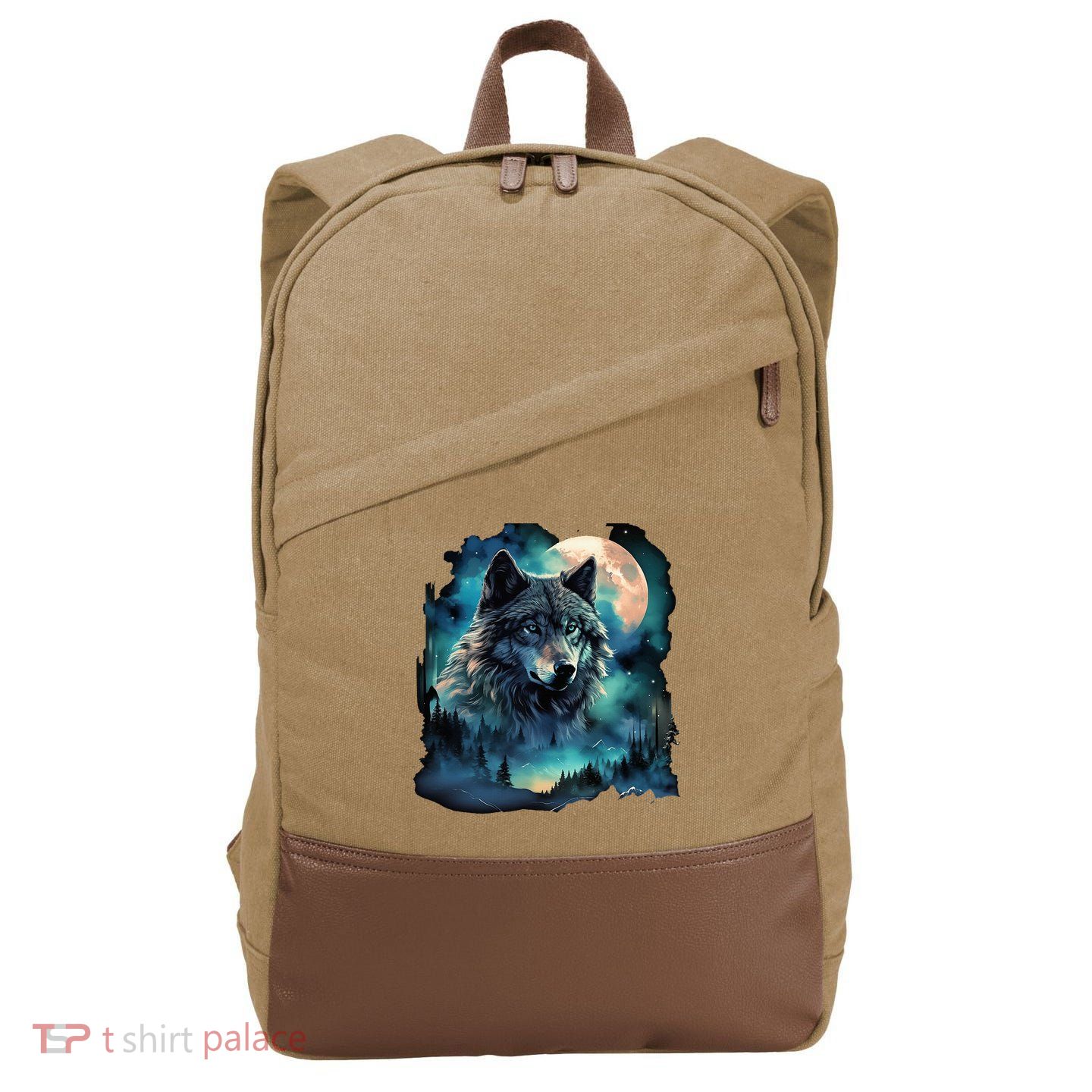 Grey Wolf Hunting Grounds Icy Moon Forest Galaxy Cotton Canvas Backpack