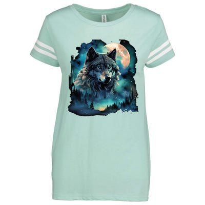 Grey Wolf Hunting Grounds Icy Moon Forest Galaxy Enza Ladies Jersey Football T-Shirt