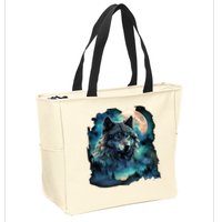 Grey Wolf Hunting Grounds Icy Moon Forest Galaxy Zip Tote Bag