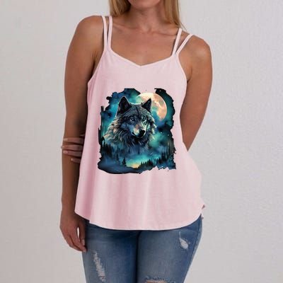 Grey Wolf Hunting Grounds Icy Moon Forest Galaxy Women's Strappy Tank