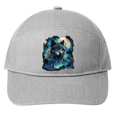 Grey Wolf Hunting Grounds Icy Moon Forest Galaxy 7-Panel Snapback Hat