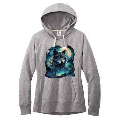 Grey Wolf Hunting Grounds Icy Moon Forest Galaxy Women's Fleece Hoodie